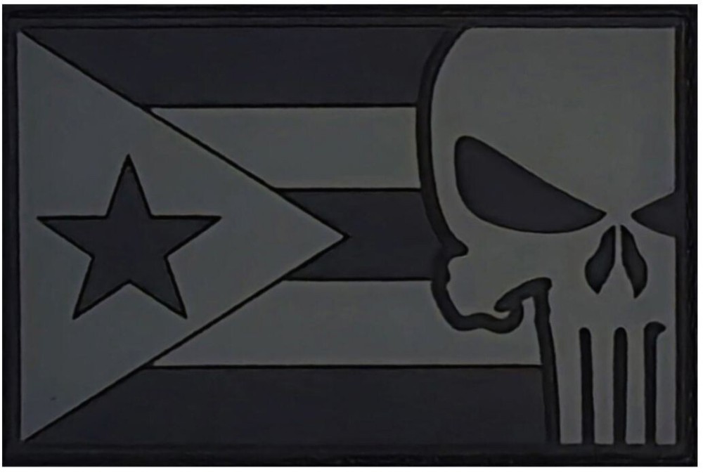 Puerto Rico Flag Skull PVC RUBBER Morale Patch - 2PC HOOK BACKING 3" X 2"