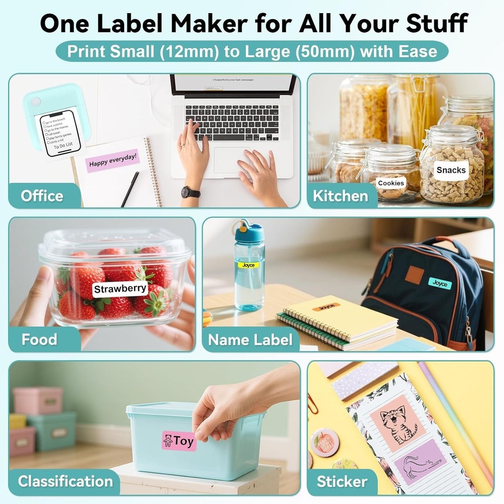 Mini Label Maker Machine with Tape, 2 Inch Bluetooth Themal Printer Inkless