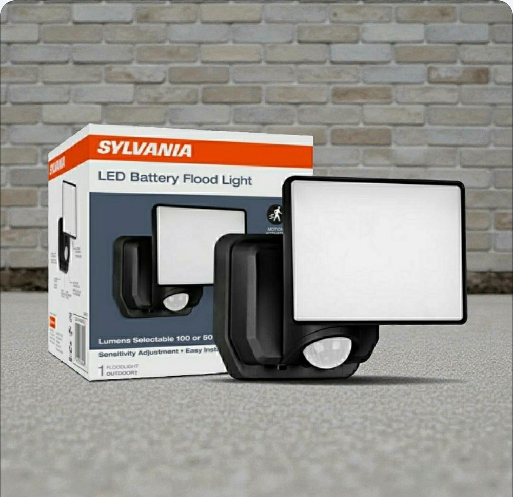 Sylvania Motion-Sensing Battery Powered LED Black Security Floodlight