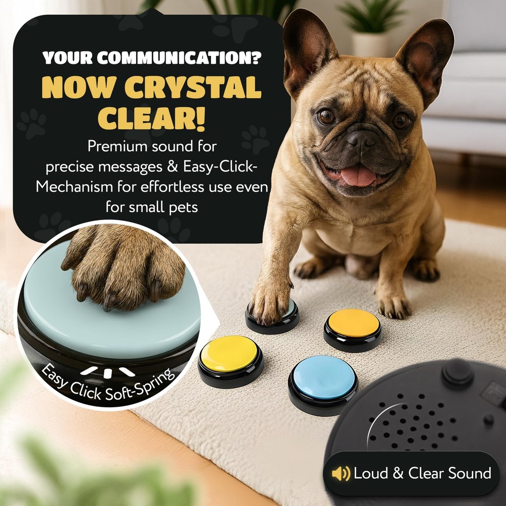 Waterproof & Non-Slip Dog Command Buttons - 4 Recordable, Programmable Talkin...