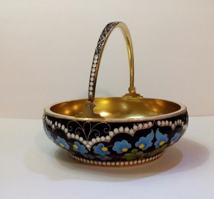 Soviet Russian 916 silver enamel Sugar Bowl