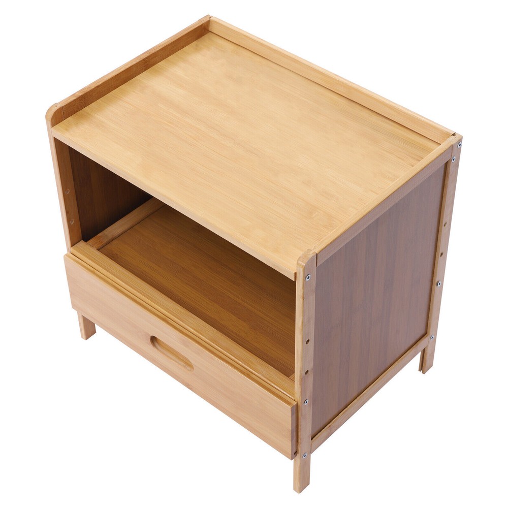 Modern Bamboo End Table with Drawer - Versatile Bedroom Side Table