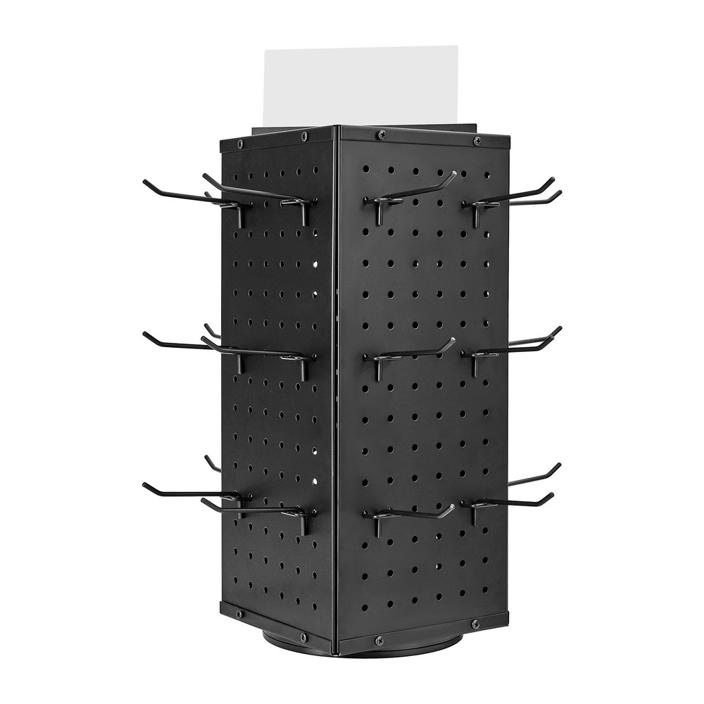 Rotating Pegboard Display 4-Sided Spinning Peg Board Display with 24 Hooks Black