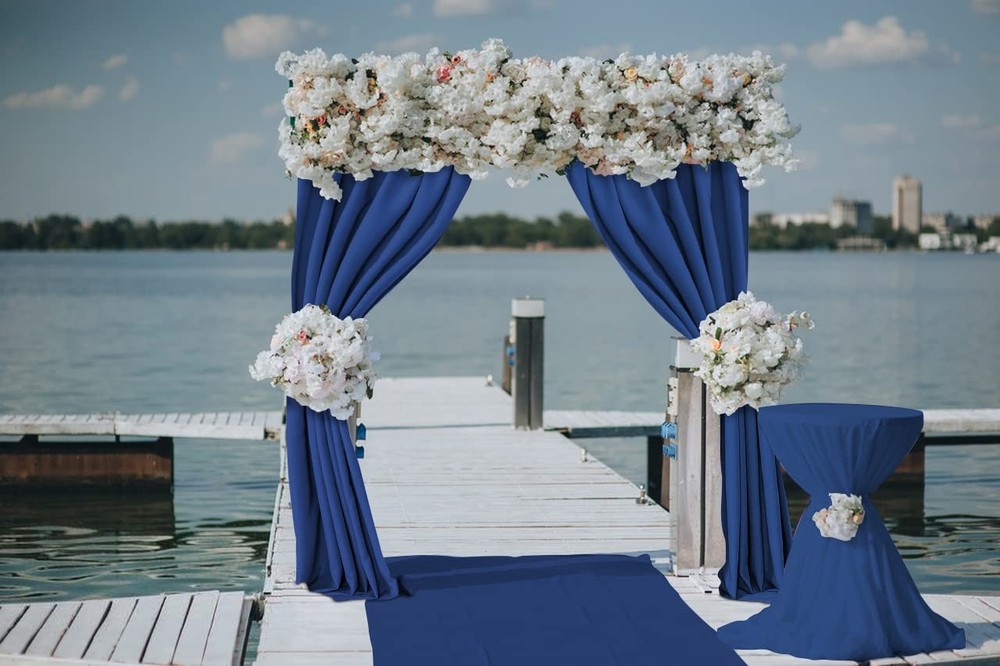 Blue Backdrop Curtains for Wedding, Polyester Backdrop Drapes for Photo Backg...