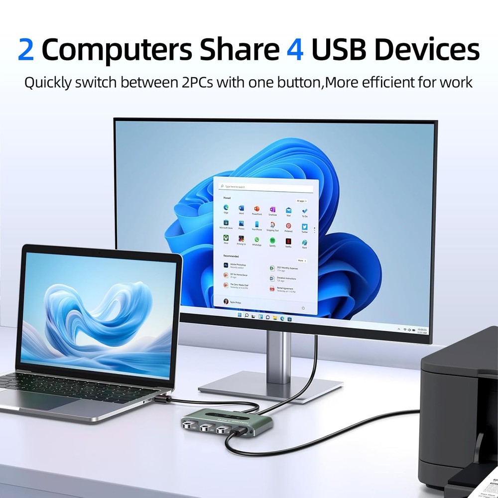 USB 3.0 Switch for 2 Computers, Share 4 USB Devices with Remote Control, USB ...