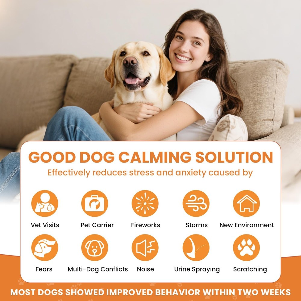Ouamvh Dog Calming Diffuser, 4 in 1 Puppy 2 Diffuser 2 Refill, Orange