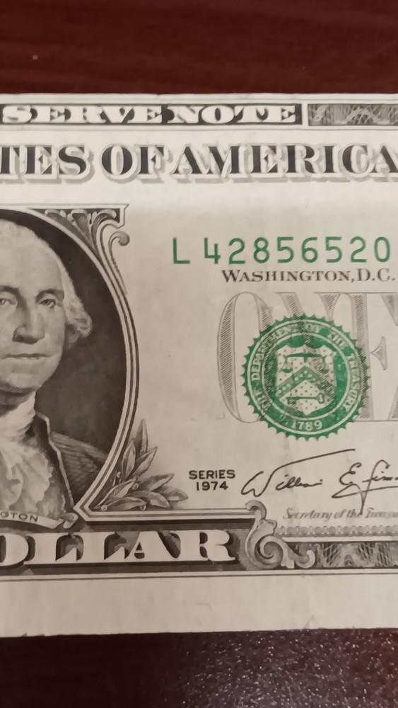 MAJOR ERROR 1974 $1 FRN - Misaligned Overprint (Low Seal/SN) & Miscut Note