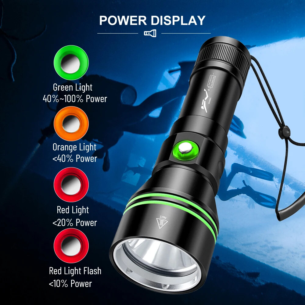 Professional LED Diving Flashlight Diving Torch Waterproof Underwater Lantern