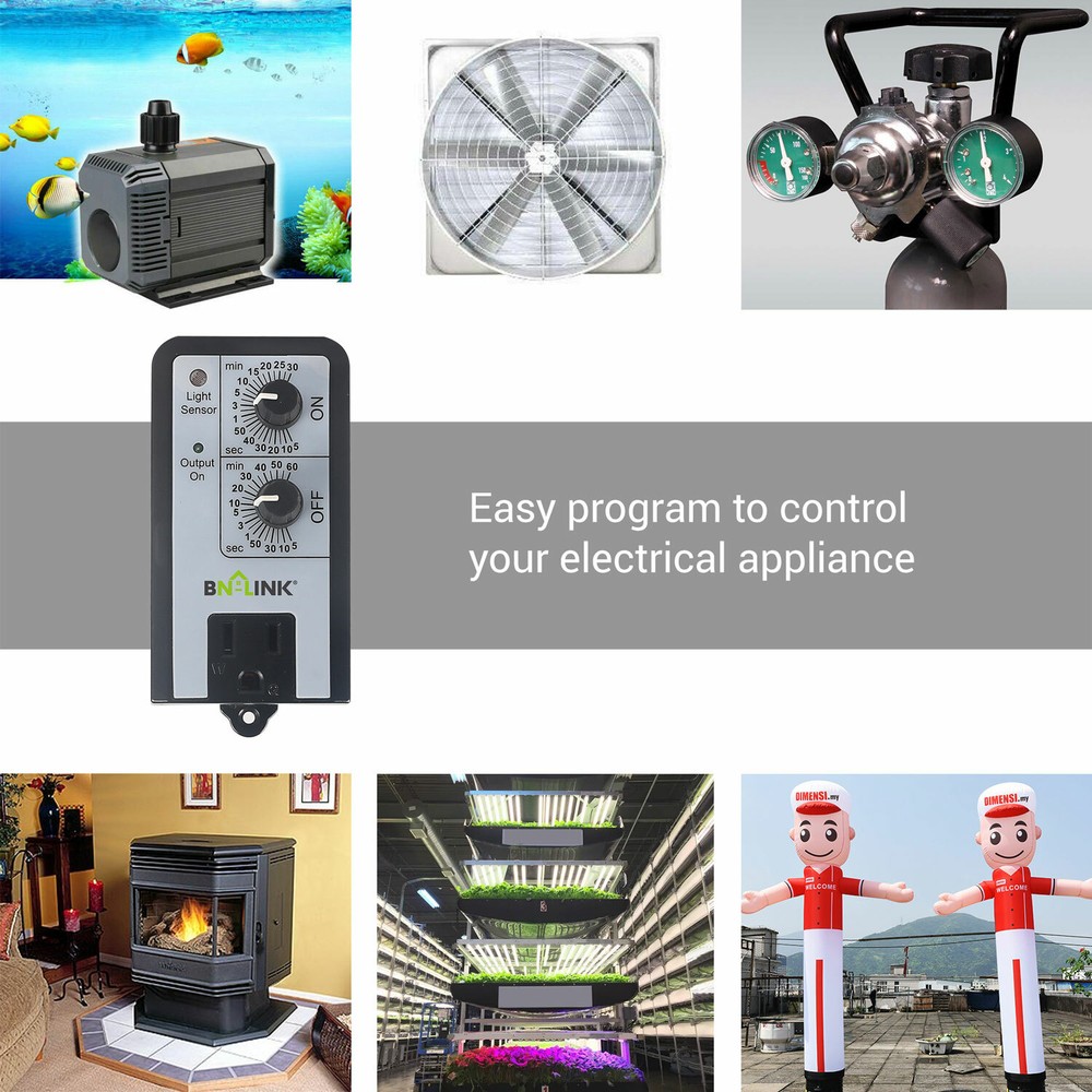 BN-LINK Mechanical Timer Repeatable W/ Light Sensor 24H ON OFF For Hydroponics