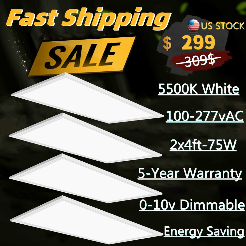 4PACK 2x4Ft LED Flat Panel Lights,75W,Recessed Edge-Lit Troffer Fixture,110-277V