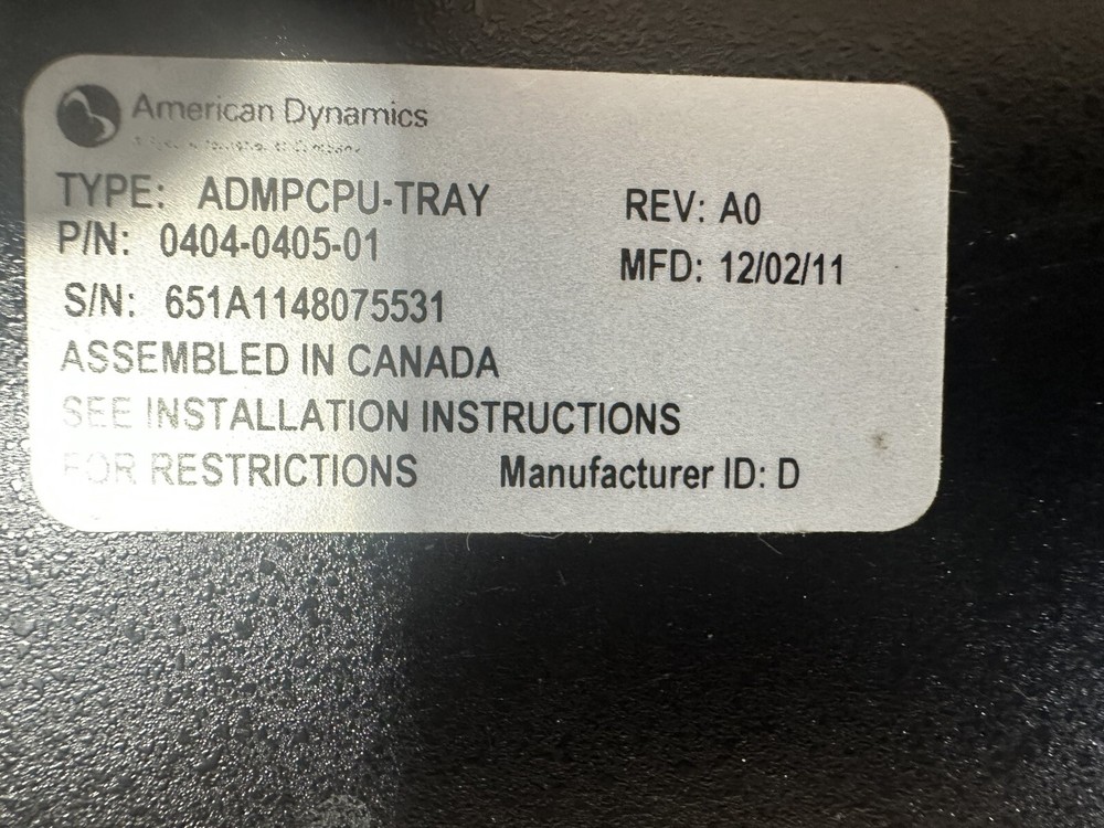 American Dynamics ADMPCPU MegaPower CPU, 100-240VAC,cctv