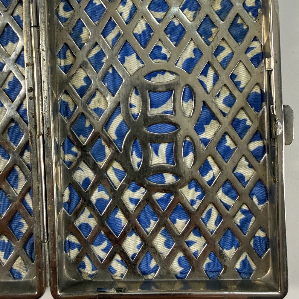 Vintage Brown Textured Leather Cigarette Case Push Button Metal Frame