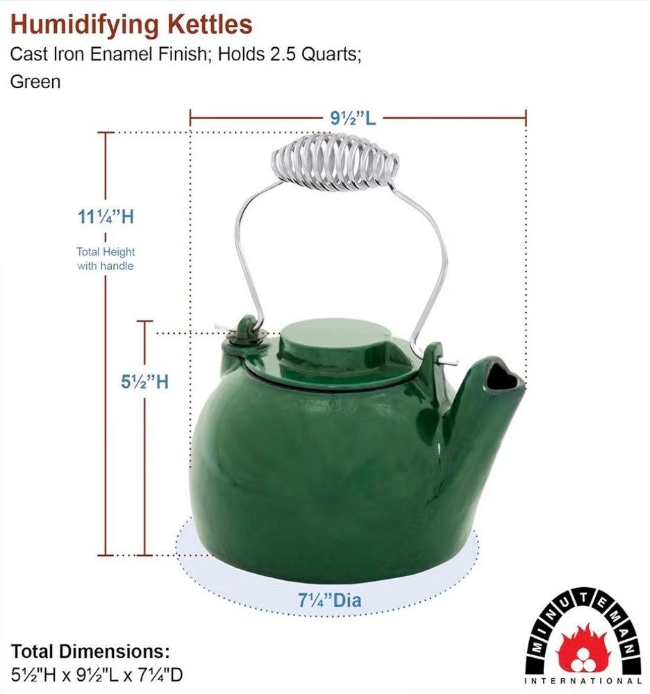 2 1/2 Qt. Cast Iron Enamel Humidifying Kettle