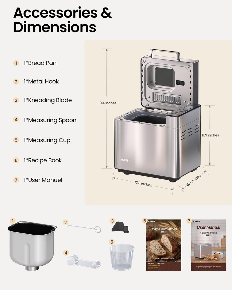 25-in-1 Bread Maker Machine with Automatic Dual Dispenser, 2LB Stainless Stee...