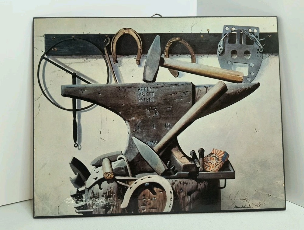 Vintage Peter Wright Anvil Mounted Print 8" x 10" - Blacksmith Tool Decor