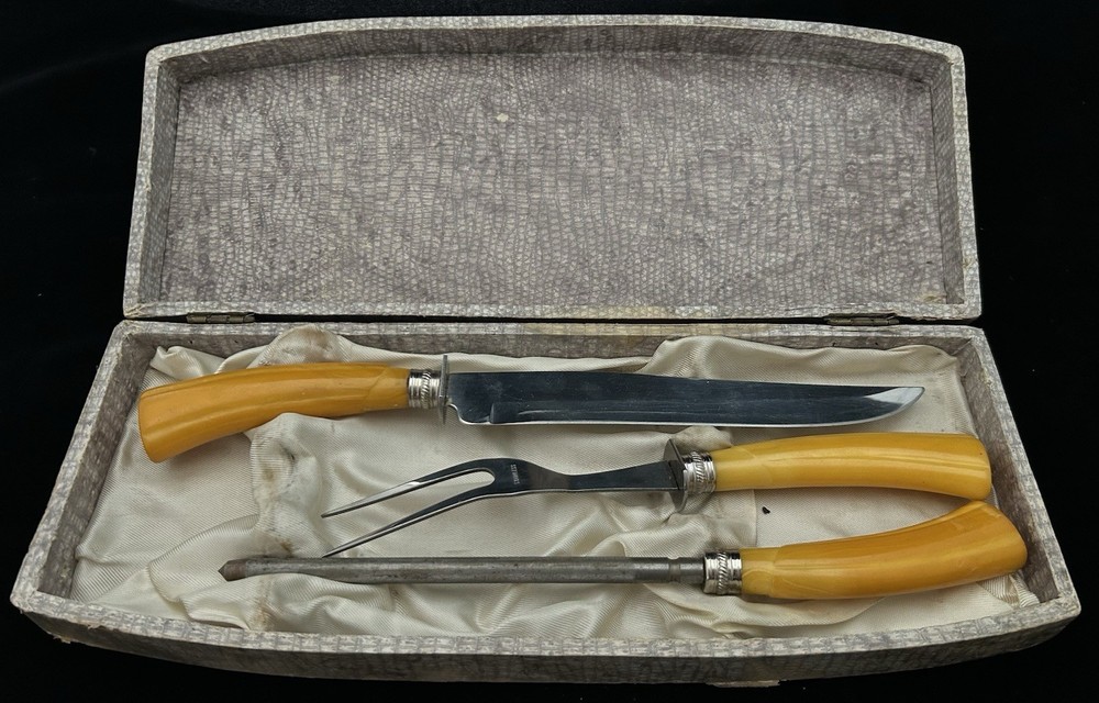 Antique Yellow Bakelite Carving Set