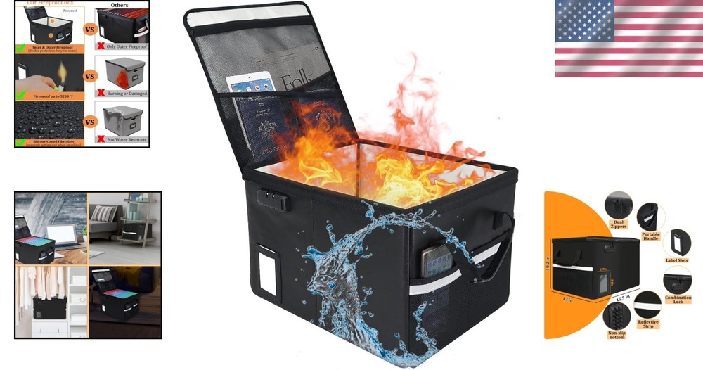 Secure Collapsible Fireproof Document Filing Box – Lightweight & Portable
