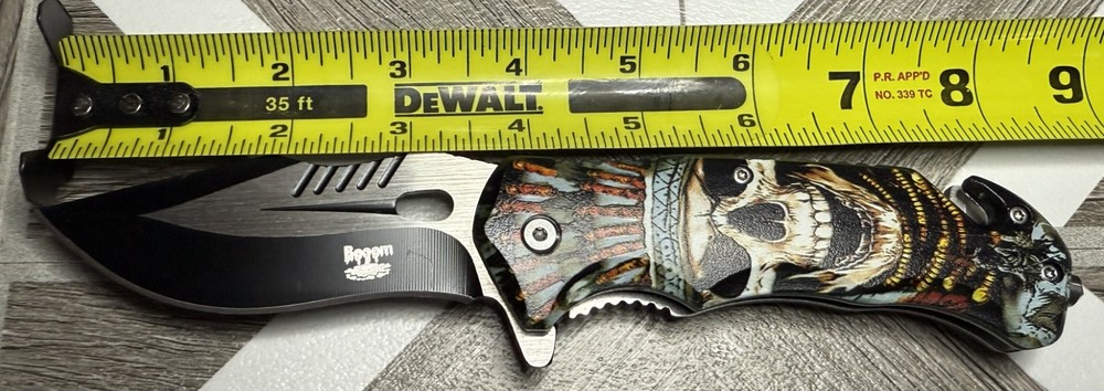 Native American skull face spring assisted pocketknife #5024