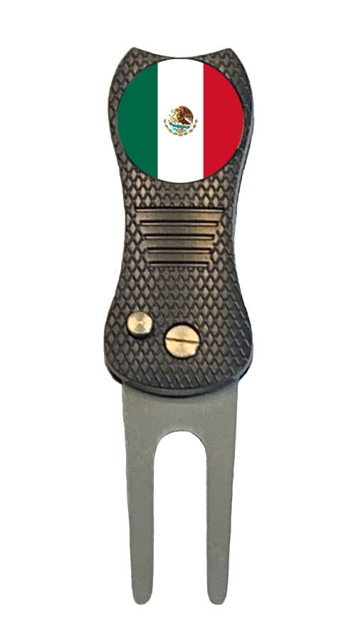 Mexico Flag Golf Ball Marker +Premium Switchblade Divot Tool