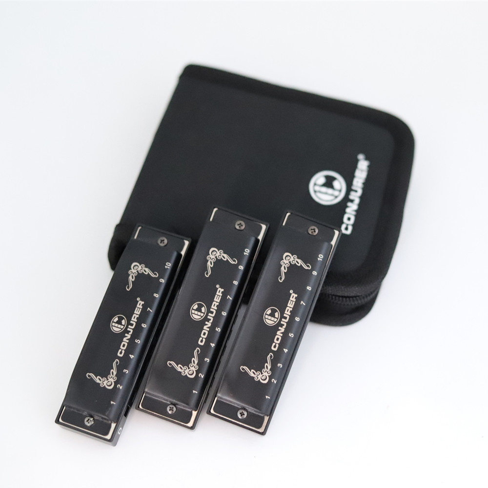 CONJURER Blues Harmonica 3 Keys Professional 10 Hole Diatonic Harmonica Set