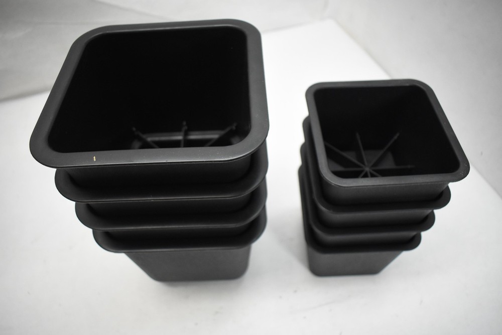 Set 8 Black Plastic Square Planter Pots Nursery Garden Indoor Stackable 2 Sizes