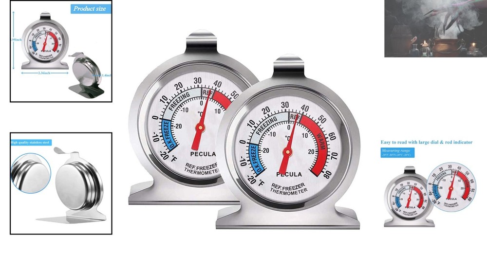 Classic 2-Pack Refrigerator Thermometer with Clear Indicators & Durable Design