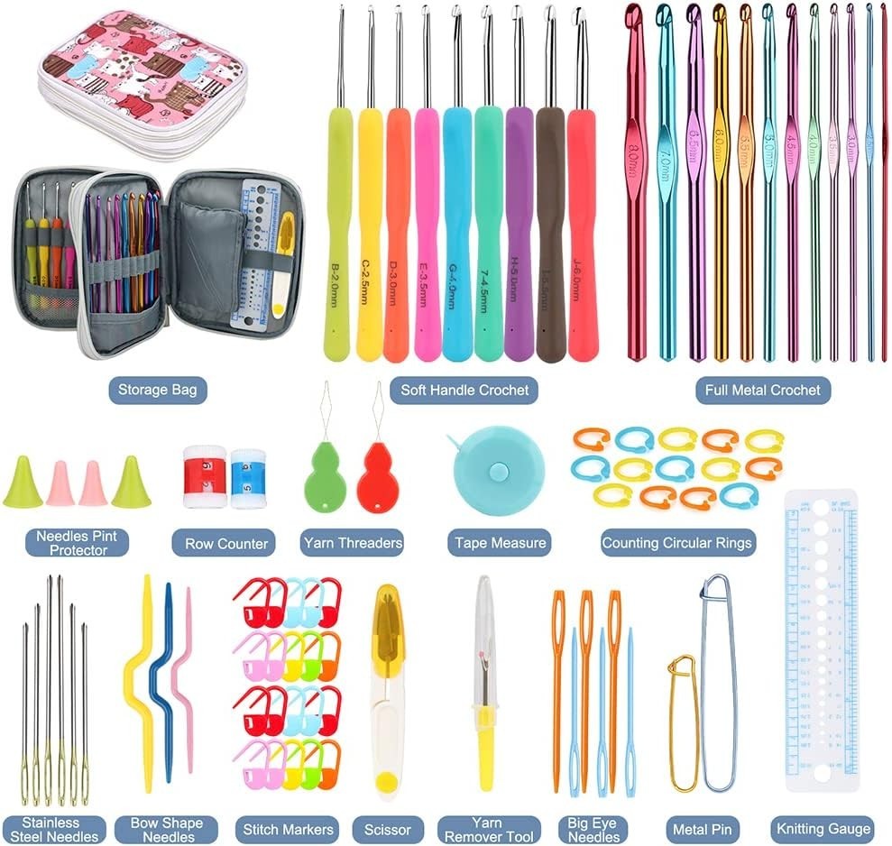 85-Piece Crochet Hooks Set with Case, Ergonomic Design