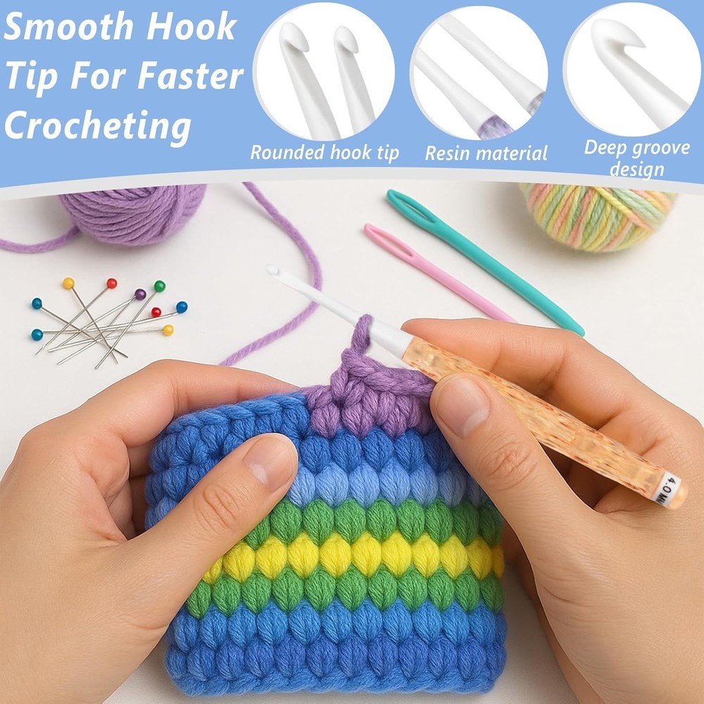 8-Size Inline Crochet Hook Set with See-Through Ergonomic Plastic Handles 2.5...