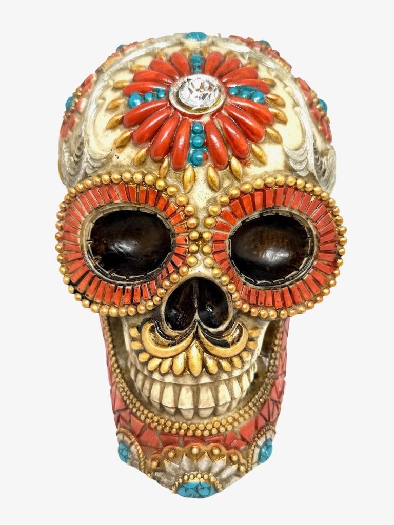 Gothic Day Of The Dead Flower Floral SKULL Skeleton HEAD Sculpture Figurine Gift