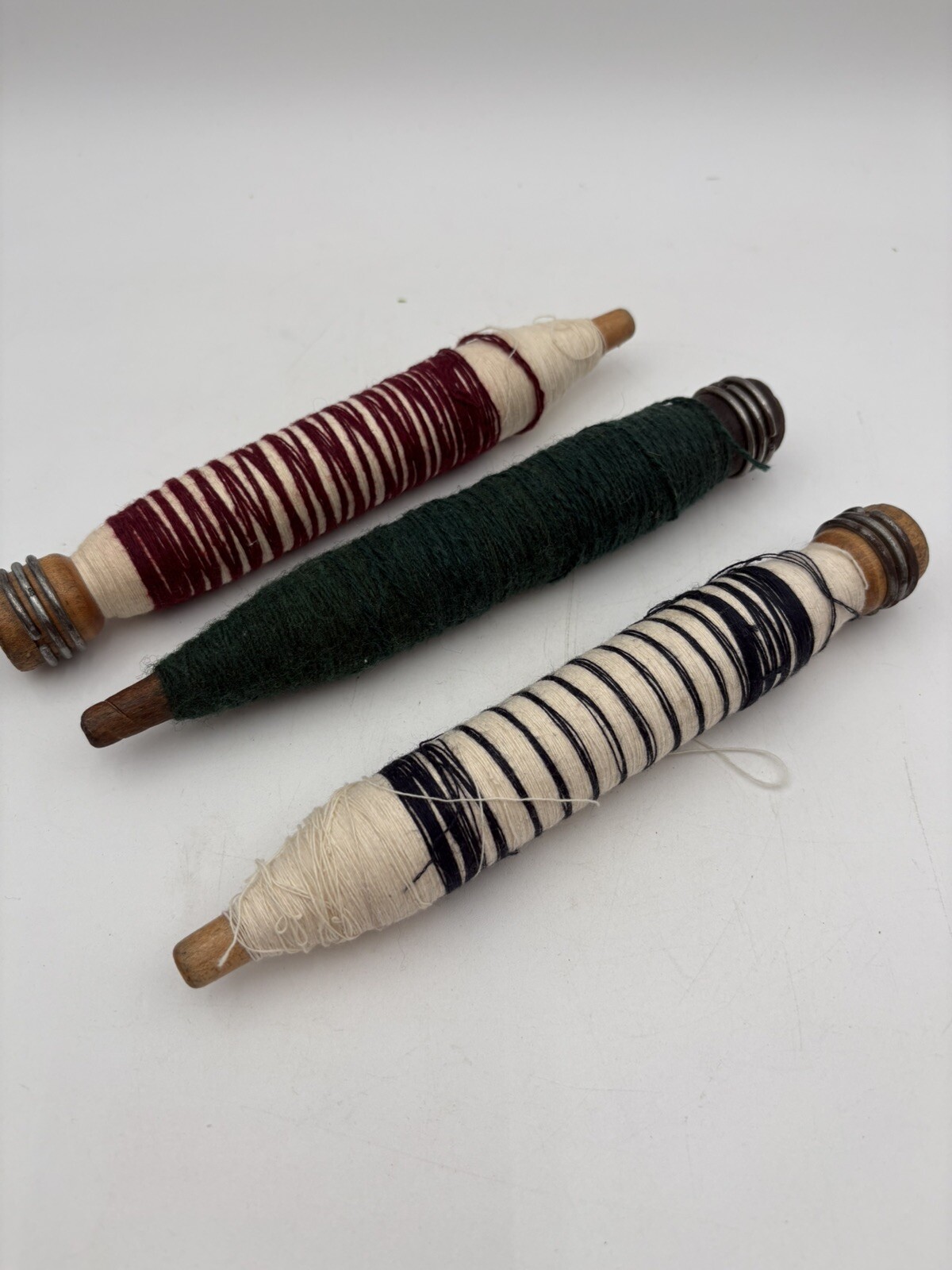 Vintage Wood Sewing Spool Textile Bobbin Set Of 3