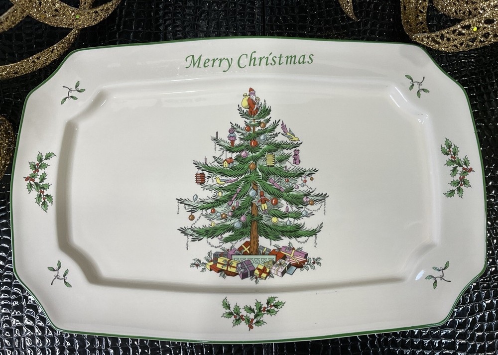 Spode Christmas Tree 15" Rectangular Serving Tray/Platter Excellent Cond NO BOX