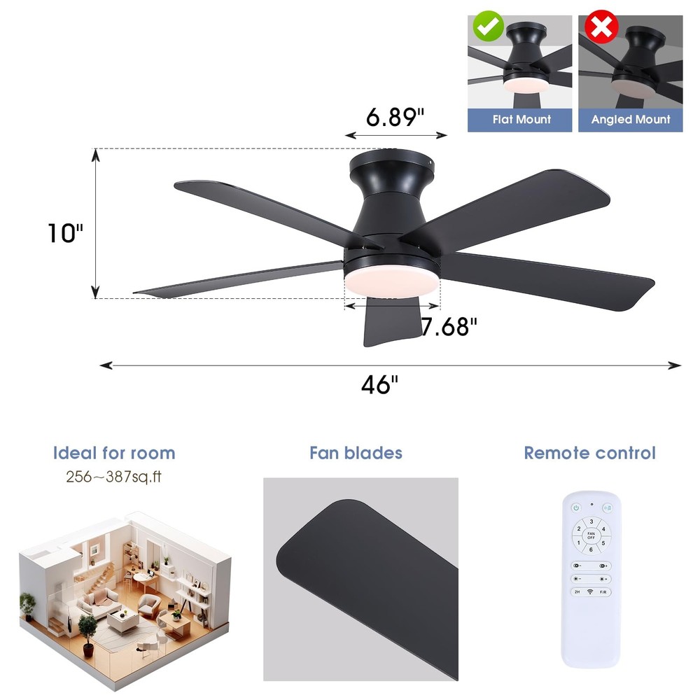 Goniyado 46" Ceiling Fan Light Remote Dimmable