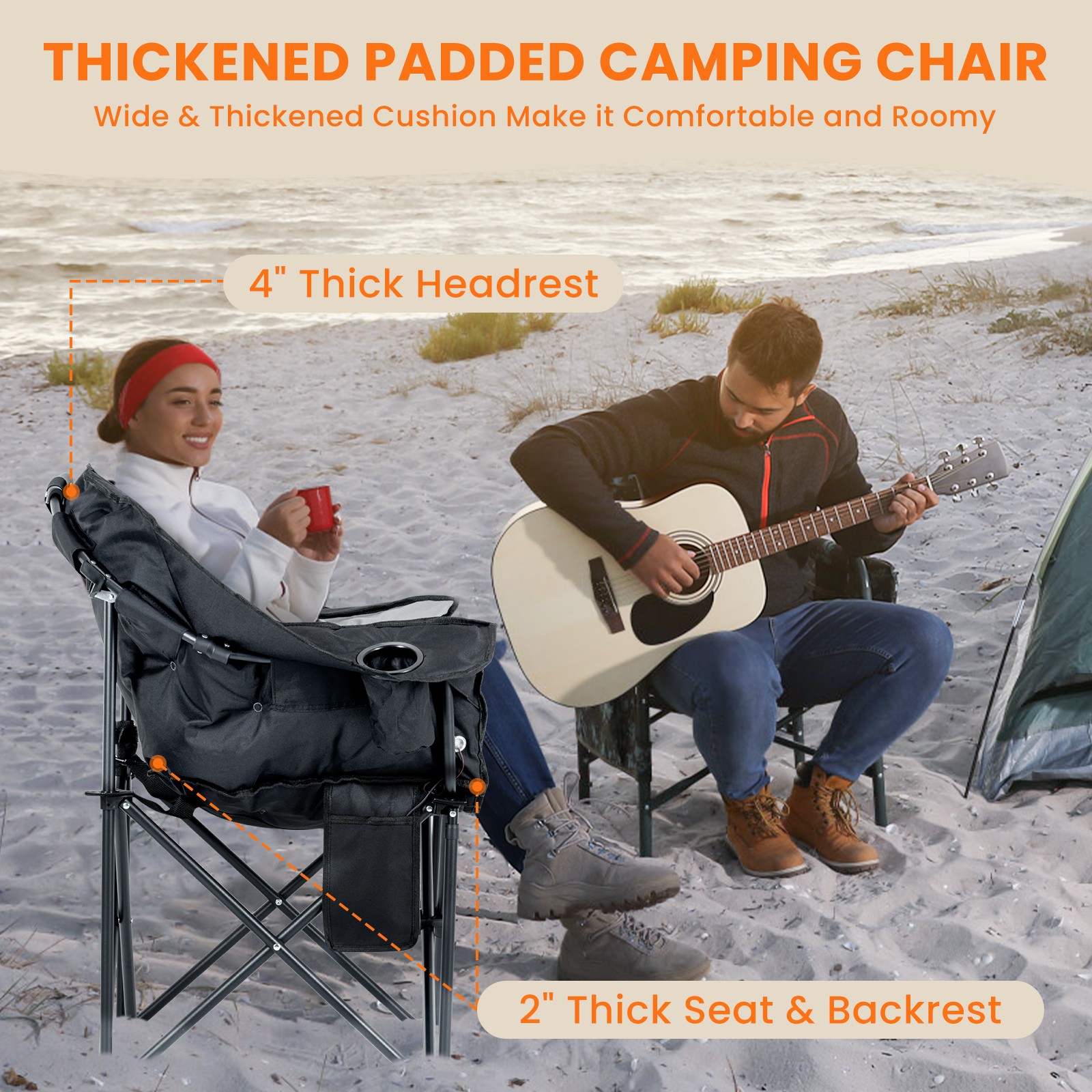 NAIZEA Heated Camping Chair Padded Patio Lounge Chairs 3 Heat Levels 20" W Seat