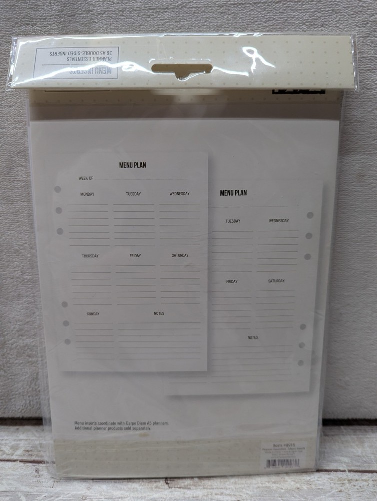 Carpe Diem Undated Menu Inserts Planner Inserts