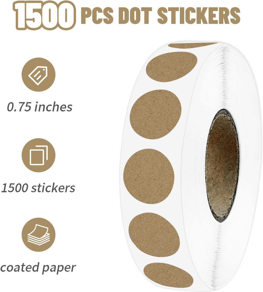 1500 PCS Brown Dot Stickers 3/4" Circle round Colored Coding Labels Dot Stickers