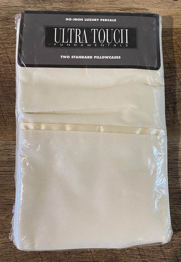 ULTRA TOUCH Fundamentals Two Standard Pillowcases 180 Thread Ecru NEW