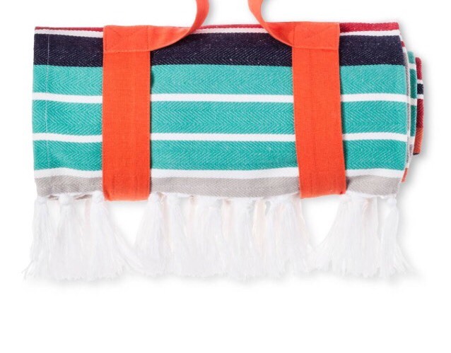 Target Picnic Throw Blanket Multi Stripe Fringed NWOT