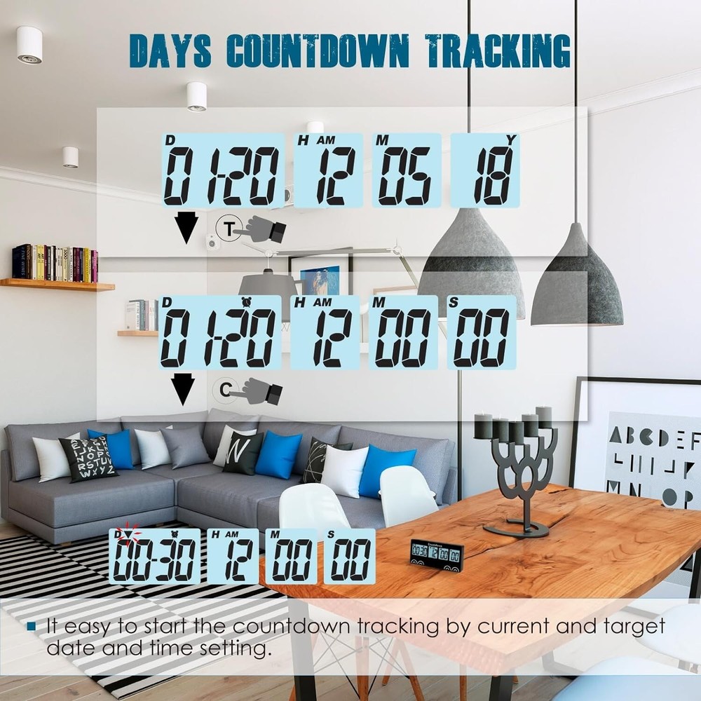Digital 9999 Days Timer Clock Count-up/down Events Tracking Backlight Loud Alarm