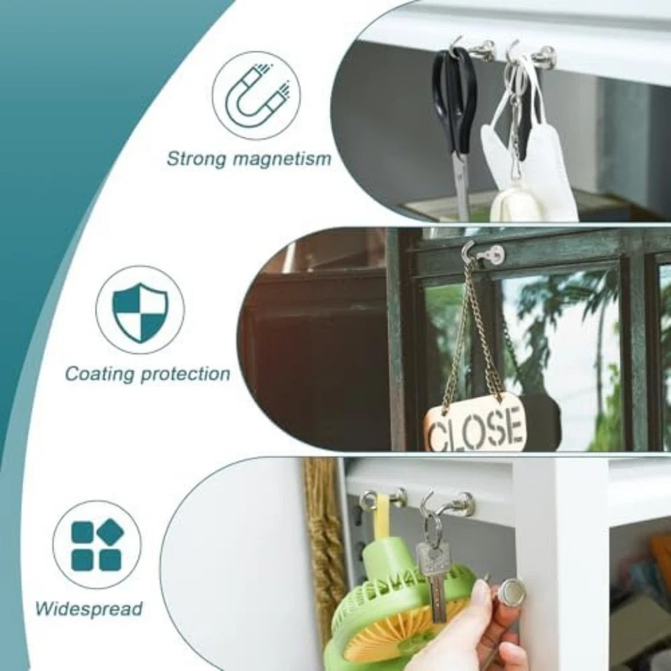 32 Pack Magnetic Hooks Heavy Duty, 25 lbs Strong Magnet Hooks - Multipurpose