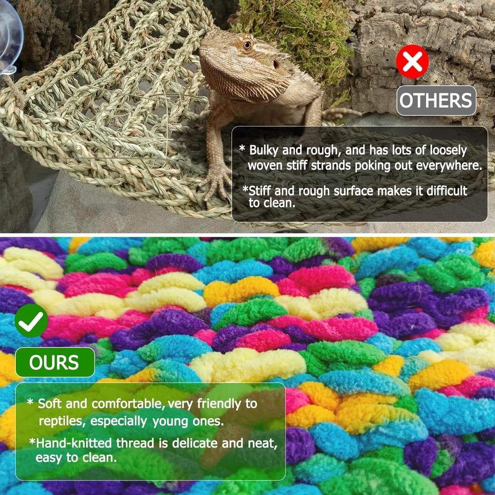 Hand-Knitted‌ Soft Lizard Hammock,Double-Layer Hammock for Bearded Dragon Tan...