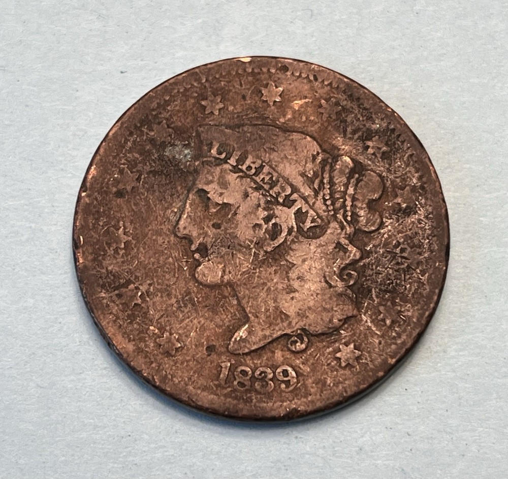 1839 Booby Head Coronet Head Large Cent