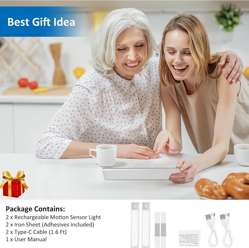 30-LED Motion Sensor Under Cabinet Lights, Magnetic Rechargeable Under Counte...