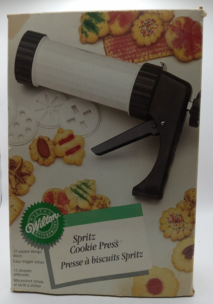 1994 Wilton Spritz Cookie Press 12 Cookie Design Discs, New Opened Box