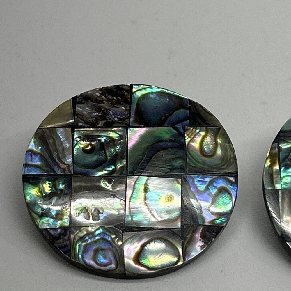 Two Vintage Abalone Sewing Buttons Plastic Shank Tile Design