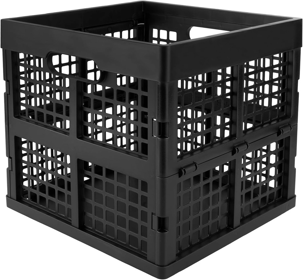 3-Pack Collapsible Plastic Storage Crates Foldable Crates Storage 16L Black