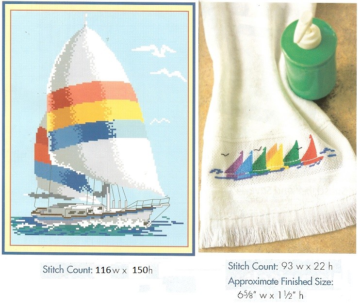 SAILBOAT  & TOWEL  - CROSS STITCH PATTERN ONLY HM - SYQ
