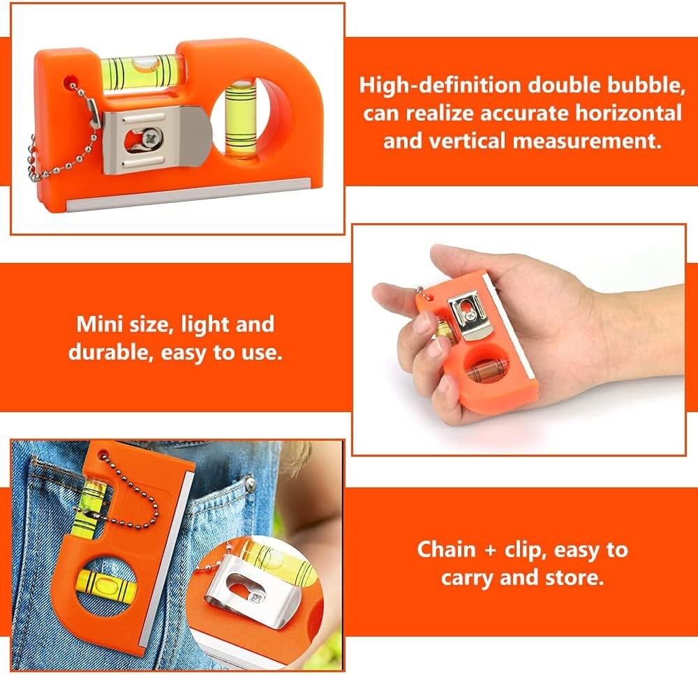 Magnetic Small Pocket Two Bubble Spirit Level Tool 3.3inch Keychain Belt Clip