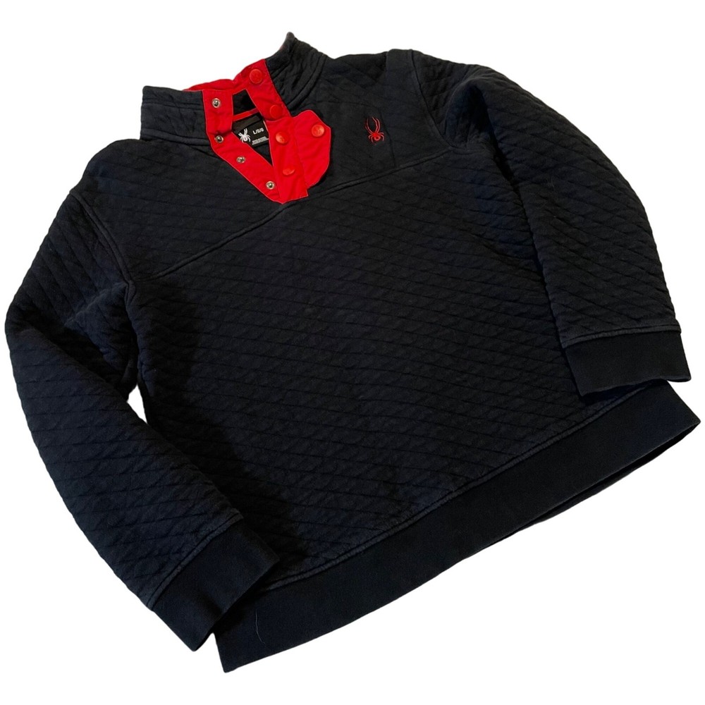 Spyder Boys Quilted Washed Out Black Pullover With Red Button Collar Large