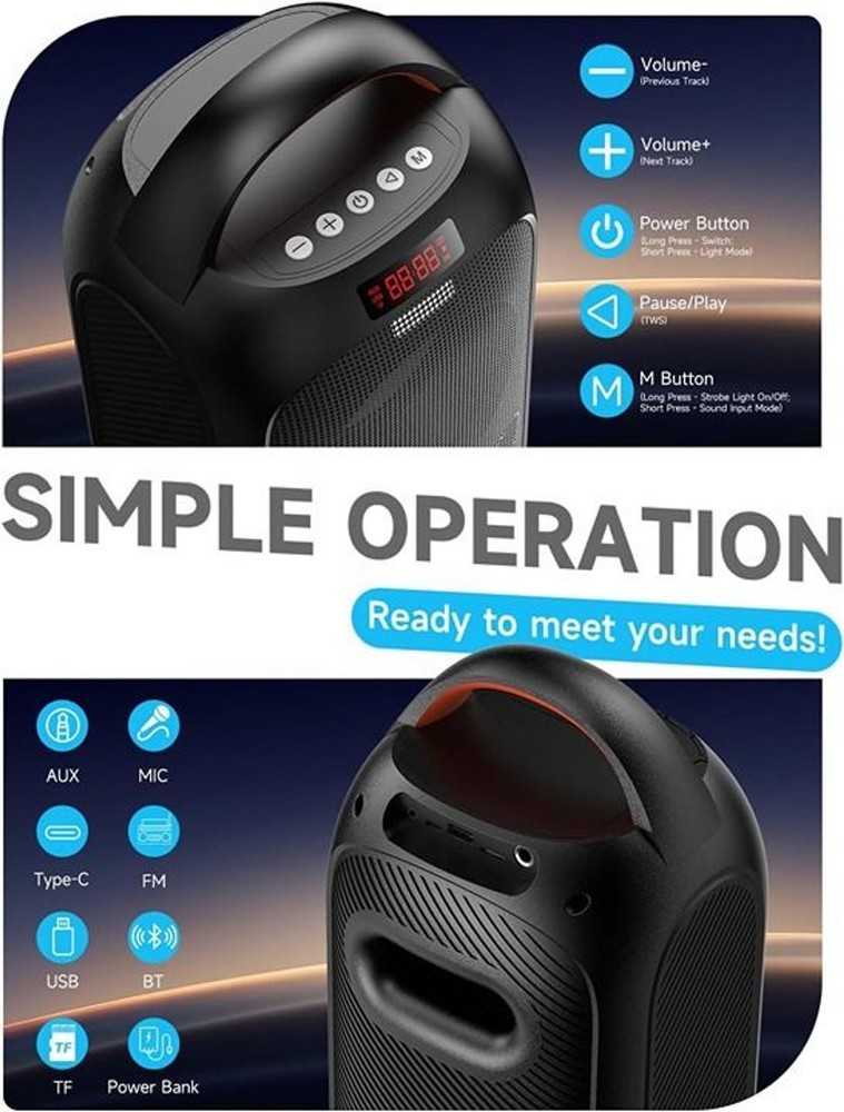 Wireless TWS Portable Bluetooth Speaker, Beat-Driven Lights