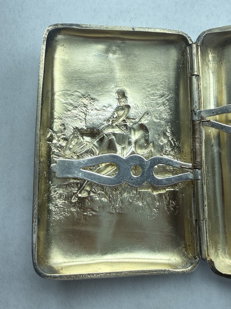 Antique Art Deco Sterling Silver Match/Cigarette Case Man On Horse - 48.9g